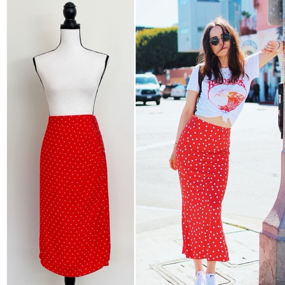 Vintage 80s Polka Dot Wrap Sarong Skirt - Picture 1 of 9